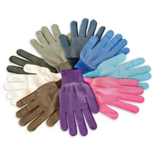 Adīti krāsaini cimdi ar vienpusēju punktojumu.