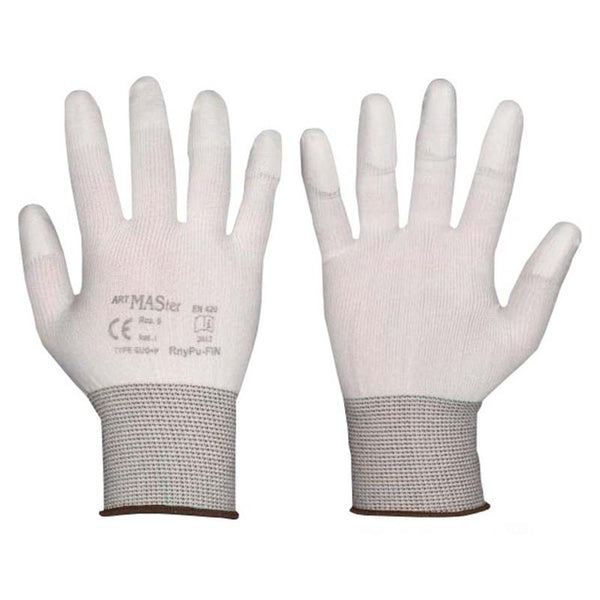 Adīti neilona cimdi ar PU pārklājumu pirkstu galos