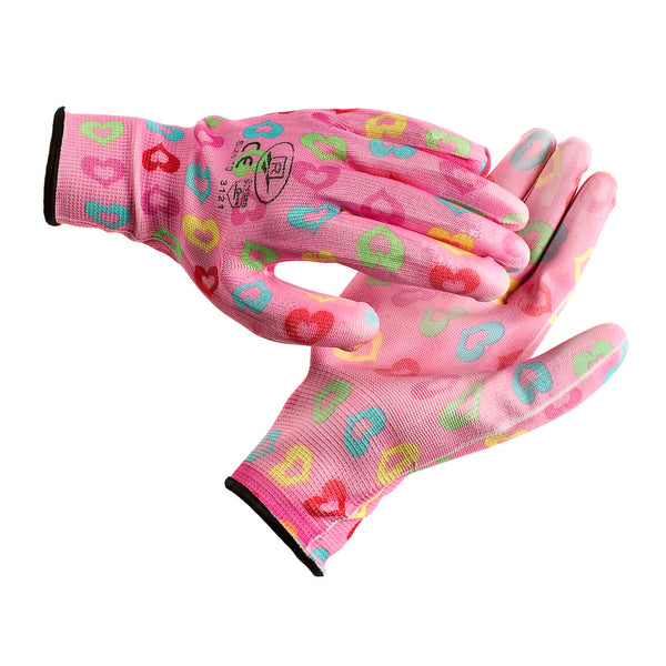 Adīti krāsaini neilona cimdi ar PU pārklājumu plaukstas daļā